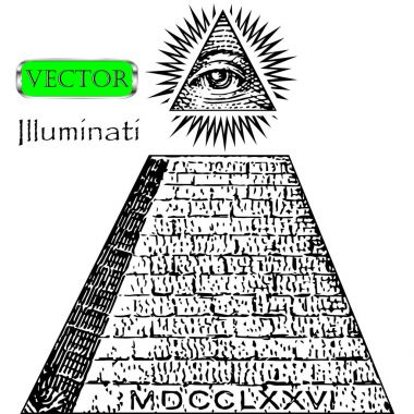  Bir dolar, piramit. Yeni dünya düzeni. Illuminati sembolleri bill, Mason işareti, tüm gören göz vektör