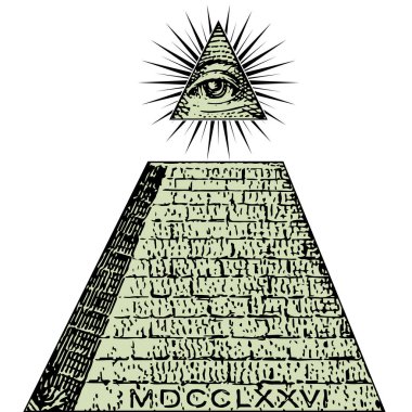 New world order. One dollar, pyramid. Illuminati symbols bill, masonic sign, all seeing eye vector clipart