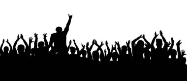 Alkış kalabalık insanlar siluet. Bir konser partide neşeli hayranları