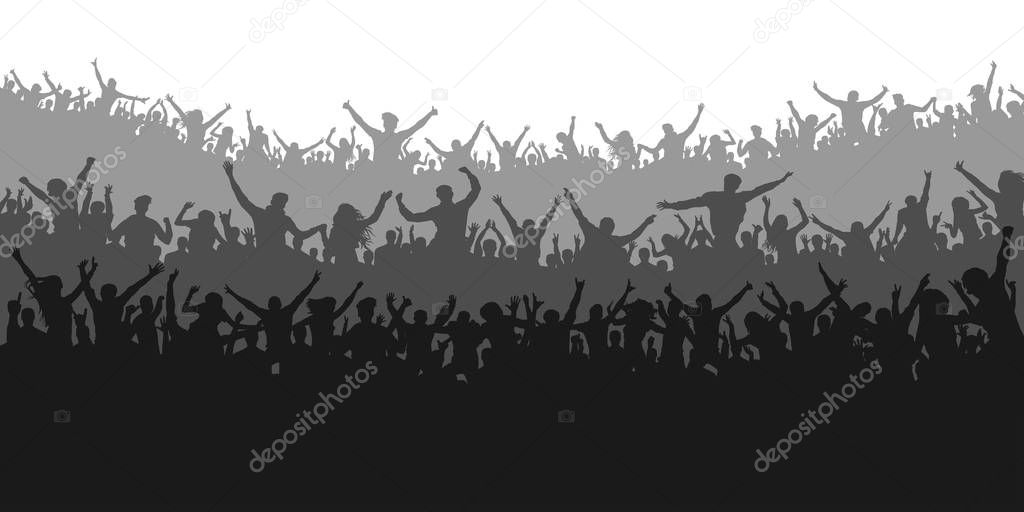Applause sports fans. Cheering crowd people concert, party. Isolated background silhouette vector. Banner, poster