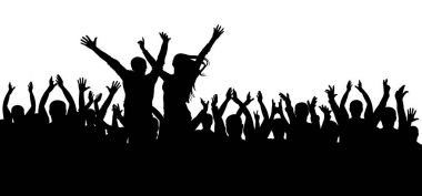 Konser disko, kalabalık siluet, neşeli insanlar dans