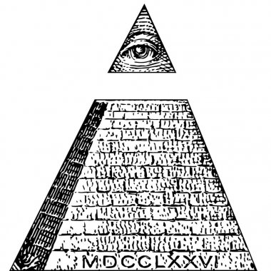  Illuminati sembolleri bill, Mason işareti, tüm gören göz vektör. Bir dolar, piramit. Yeni dünya düzeni
