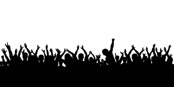  Silhouette crowd cheering, vector