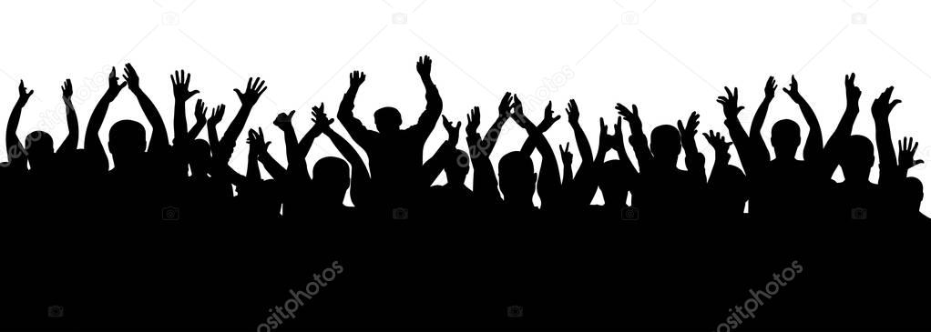 Applause crowd silhouette, cheerful people. Concert, party. Funny cheering, isolated vector