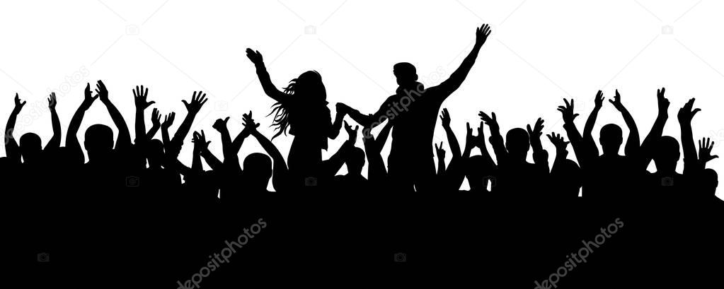 Concert, party. Applause crowd silhouette, cheerful people. Funny cheering, isolated vector