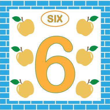 Kartı ile sayı 6 (altı). Çocuklar için eğitim. Sayılar, matematik öğrenme