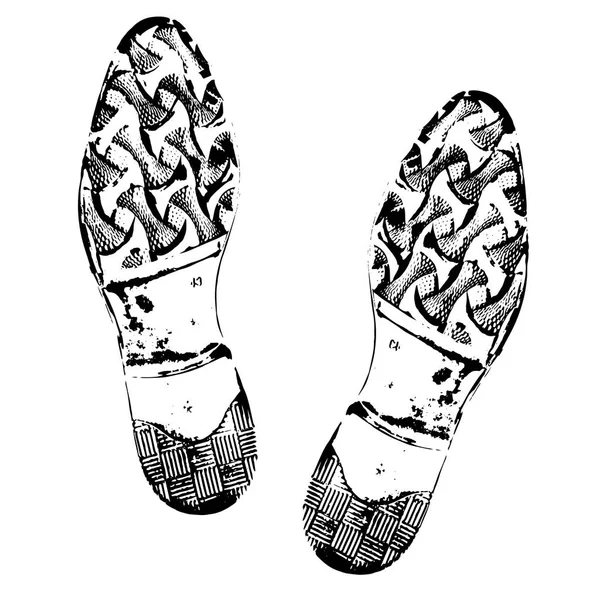Silueta de zapatos de huellas humanas. Impresión de botas, zapatos masculinos. Aislado sobre fondo blanco — Archivo Imágenes Vectoriales