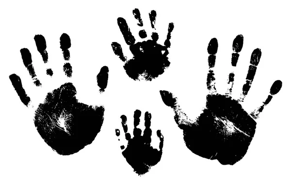 Egy férfi, egy nő, egy gyermek handprints. Vektor silhouette fehér háttér — Stock Vector