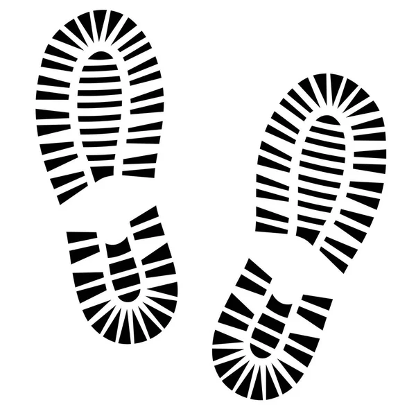 Menselijke voetafdrukken Schoenpoetsen silhouet. Boot opdruk. Geïsoleerd op een witte achtergrond, vector pictogram — Stockvector