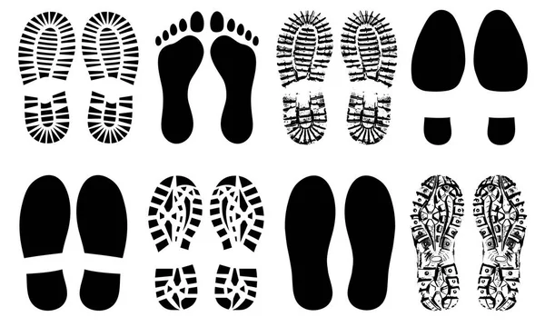 Schuhsohle, Füße, Fußabdrücke menschliche Schuhe Silhouettenvektor — Stockvektor