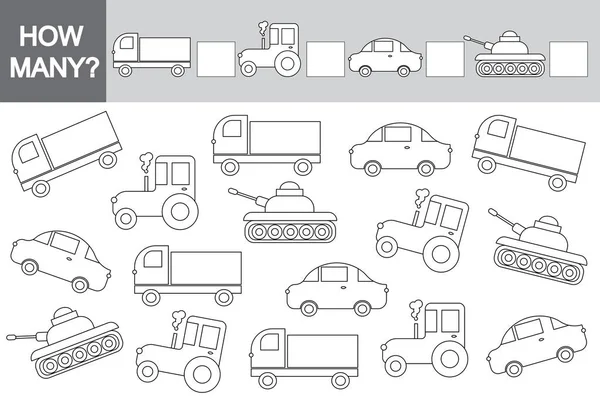 Policzyć ile transportów i kolor. Gra edukacyjna dla dzieci — Wektor stockowy