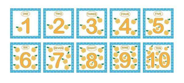 Tarjetas con números del 1 al 10, listas. Números de aprendizaje, matemáticas. Juego para niños . — Archivo Imágenes Vectoriales