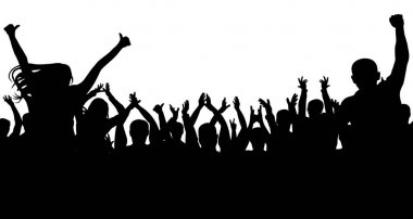Neşeli insanlar kalabalık, siluet. Parti, alkış. Hayranları dans konser, disko