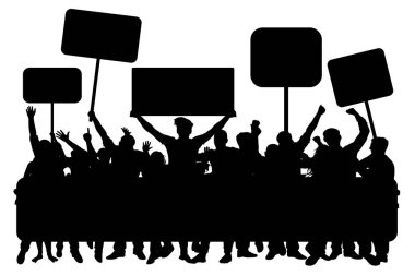 Afiş, siluet vektör grubu kalabalık. Gösteri, tezahürü, protesto, strike, devrim