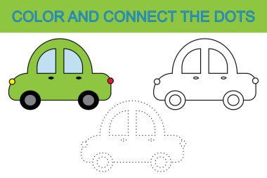Boyama kitabı. Araba oluşturmak için noktaları Birleştir. Aktivite çocuklar için