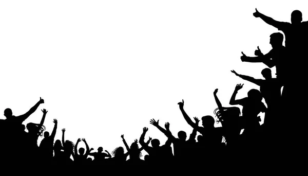 Crowd people, fan cheering. Illustration soccer background, vector silhouette. Mass mob at the stadium