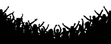 Neşeli insanlar kalabalık alkış, siluet. Parti, alkış. Hayranları dans konser, disko
