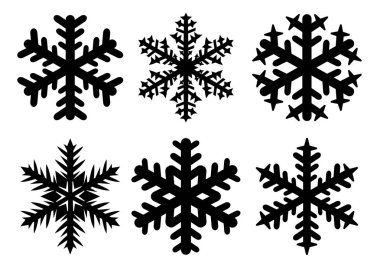 Kar taneleri kış siluet, simge seti. Beyaz arka plan üzerinde izole kar tanesi simgelerin vektör toplama