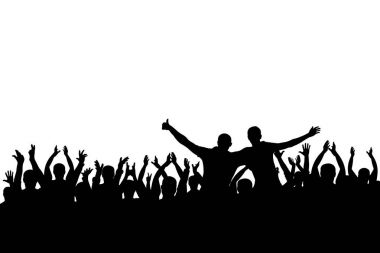Konser, parti. Alkış kalabalık arka plan siluet, neşeli insanlar. Komik tezahürat, izole vektör