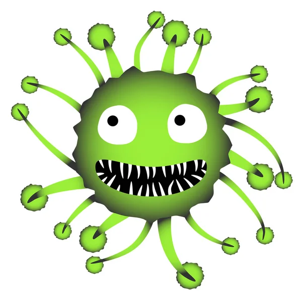 Monstruo, criatura verde. Carácter del microorganismo. Microbios, parásitos, bacterias, virus. Ilustración vectorial — Vector de stock