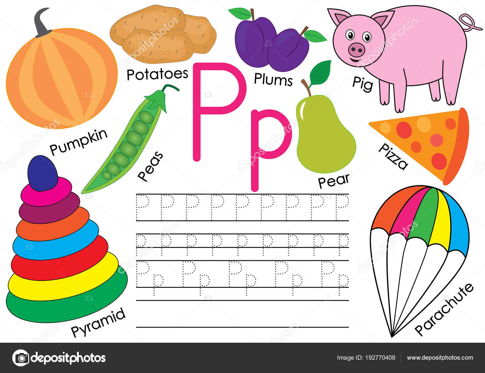 Letter P English Alphabet Education For Children Writing Practice