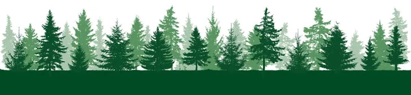 Zomer bos horizon. Silhouetten van dennenbomen. Vector — Stockvector