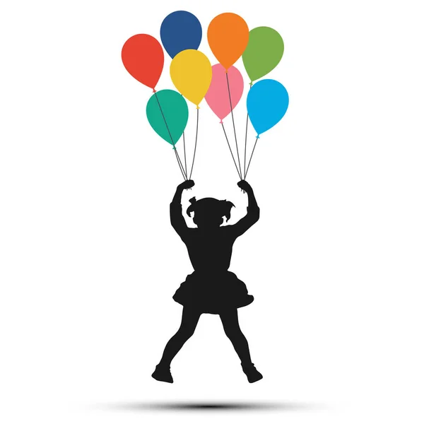 Une Fille Accrochée Des Ballons Illustration Vectorielle Silhouette — Image vectorielle