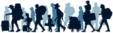 Moving people. Crowd human emigration. Silhouette vector illustration clipart
