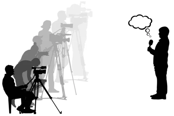 Videógrafos Estão Filmar Jornalista Imprensa Meios Comunicação Ilustração Vetorial Silhueta — Vetor de Stock