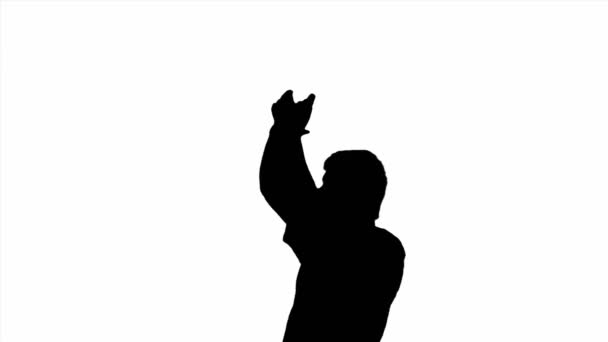 Silhouette of man clapping hand. Applauding person on white background. — Stock Video