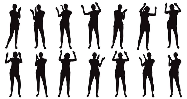 Silhouetten Tanzender Und Applaudierender Frauen Vollem Wachstum Gesetzt Vektorillustration — Stockvektor