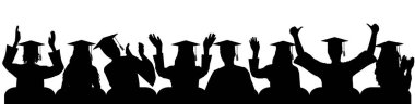 Happy Üniversitesi mezunu. El çırpıyor, seviniyor, neşeli, yakın plan siluetler. Vektör illüstrasyonu.