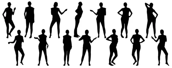 Ensemble Silhouettes Fille Mouvement Illustration Vectorielle — Image vectorielle