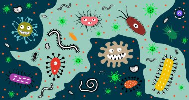 Virus and parasite. Pattern with cartoon. Germs and bacteria. Vector illustration clipart