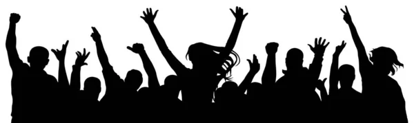 Cheerful crowd of people cheering applause. Party disco concert sport. Fan happy people. Silhouette vector illustration