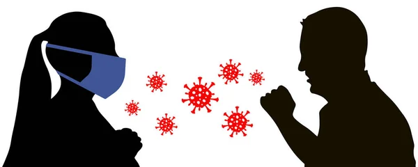 Инфекционный Коронный Вирус Мужчина Кашляет Защитная Маска Векторная Иллюстрация — стоковый вектор