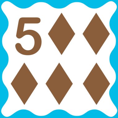 5 numaralı kart (5) ve eşkenar dörtgen. Sayıları, geometrik şekilleri, matematiği öğreniyorum. Çocuklar için oyun. Vektör illüstrasyonu.