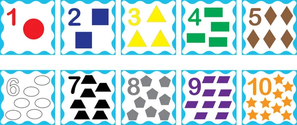 Tarjetas Con Números Con Formas Geométricas Conjunto Educación Para Niños — Vector de stock