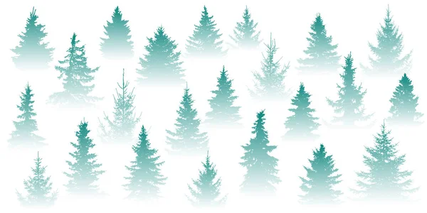 Floresta Nevoeiro Árvore Natal Isolada Floresta Nebulosa Fundo Branco Ilustração —  Vetores de Stock