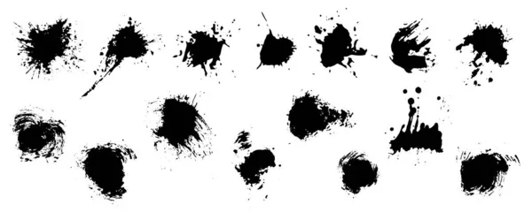 Coups Pinceau Encre Taches Peinture Noire Ensemble Illustration Vectorielle — Image vectorielle