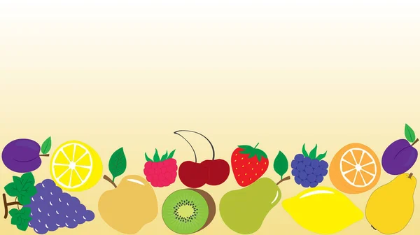 Fondo Con Diferentes Frutas Bayas Dibujo Ilustración Vectorial — Vector de stock