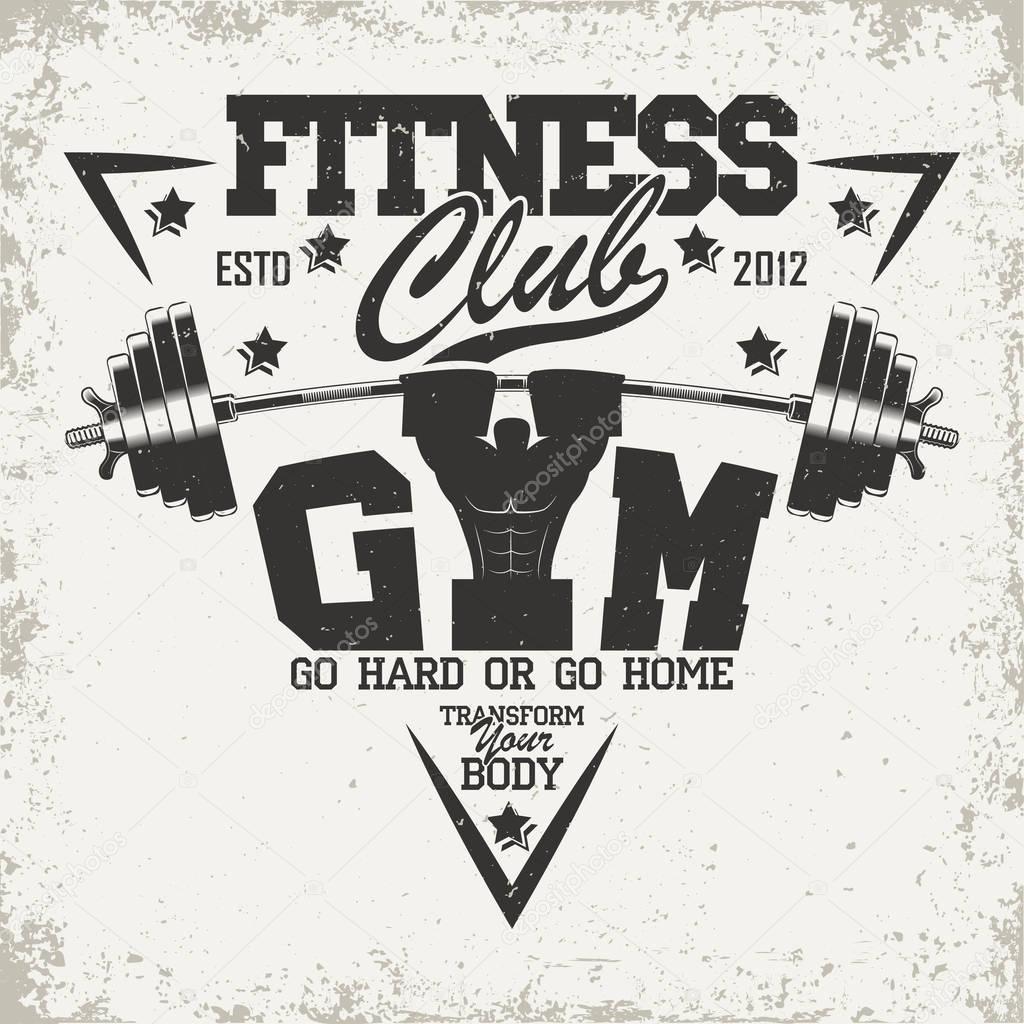 Vintage t-shirt graphic design,  grange print stamp, fitness typography emblem,  gym sports logo Creative design, Vector