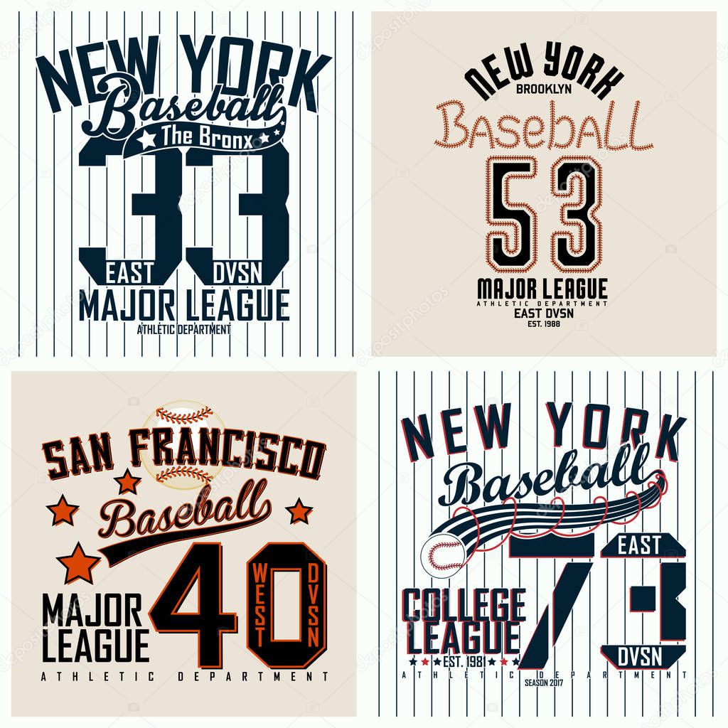 Set of Vintage t-shirt graphic designs,  Creative print stamps, baseball typography emblems, sports logos, Vector