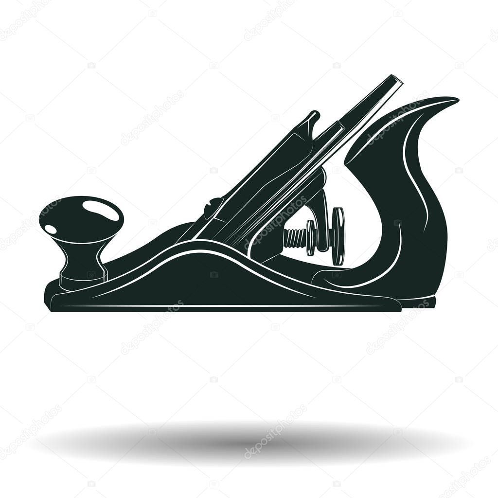 Monochrome jack plane sign or icon, element for woodworking emblem or logo, isolated on white background, vector