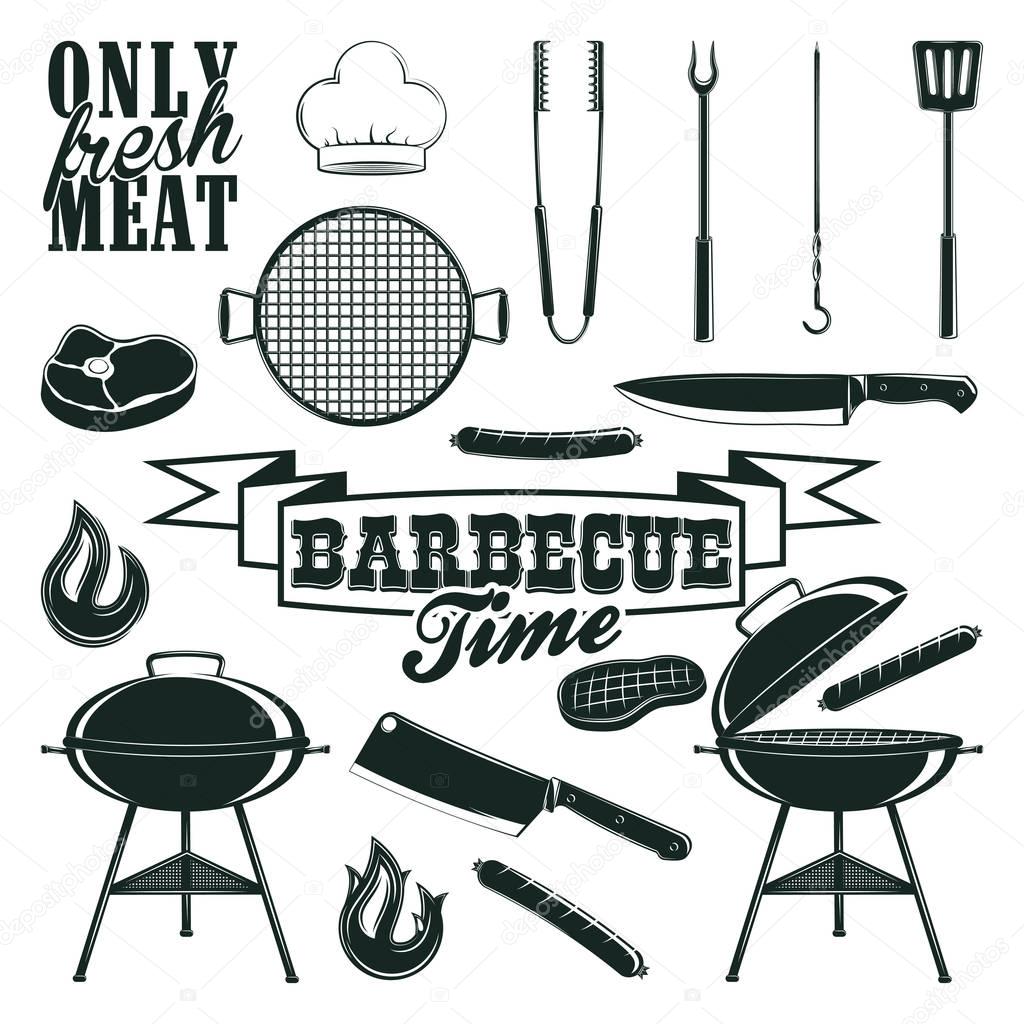 monochrome barbecue icons set