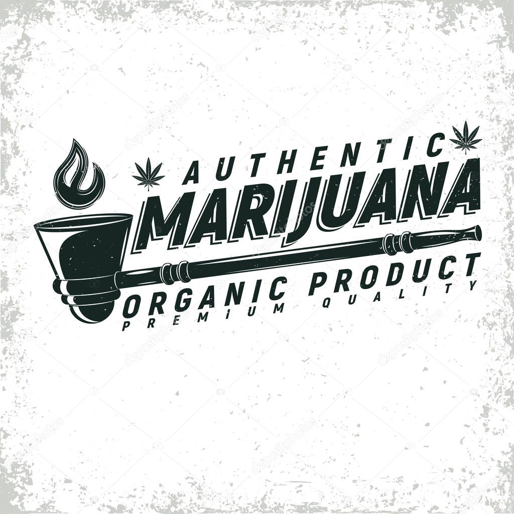 Vintage medical cannabis logo design,  grange print stamp, creative marijuana typography emblem, Vector