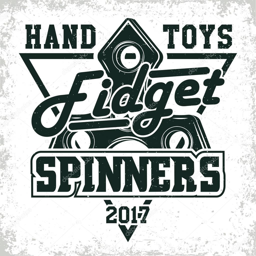 Vintage emblem of fidget spinner shop, hand spinner sign, creative design, vector
