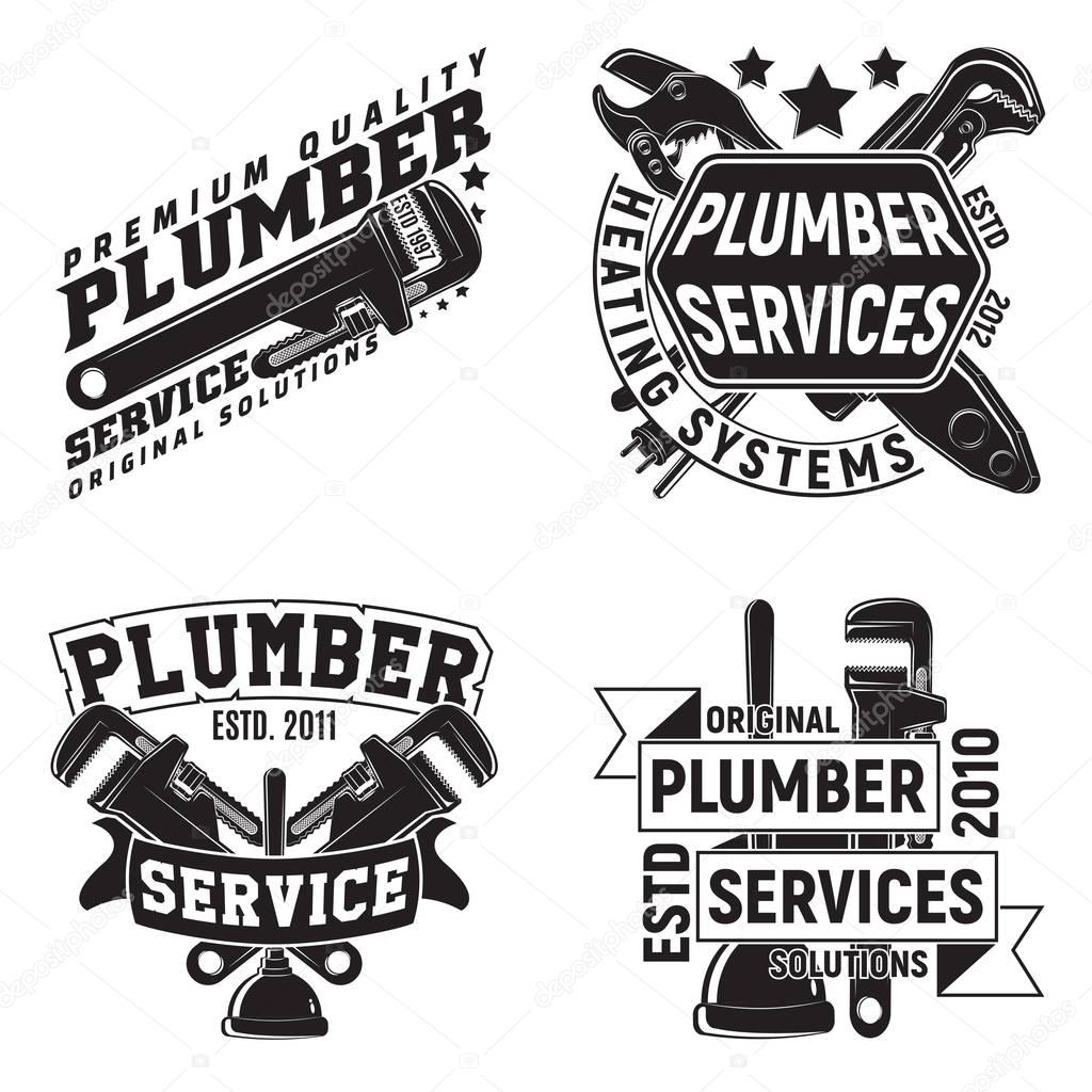 Set of vintage logo graphic designs, print stamps, plumbers typography emblems, Creative design, Vector