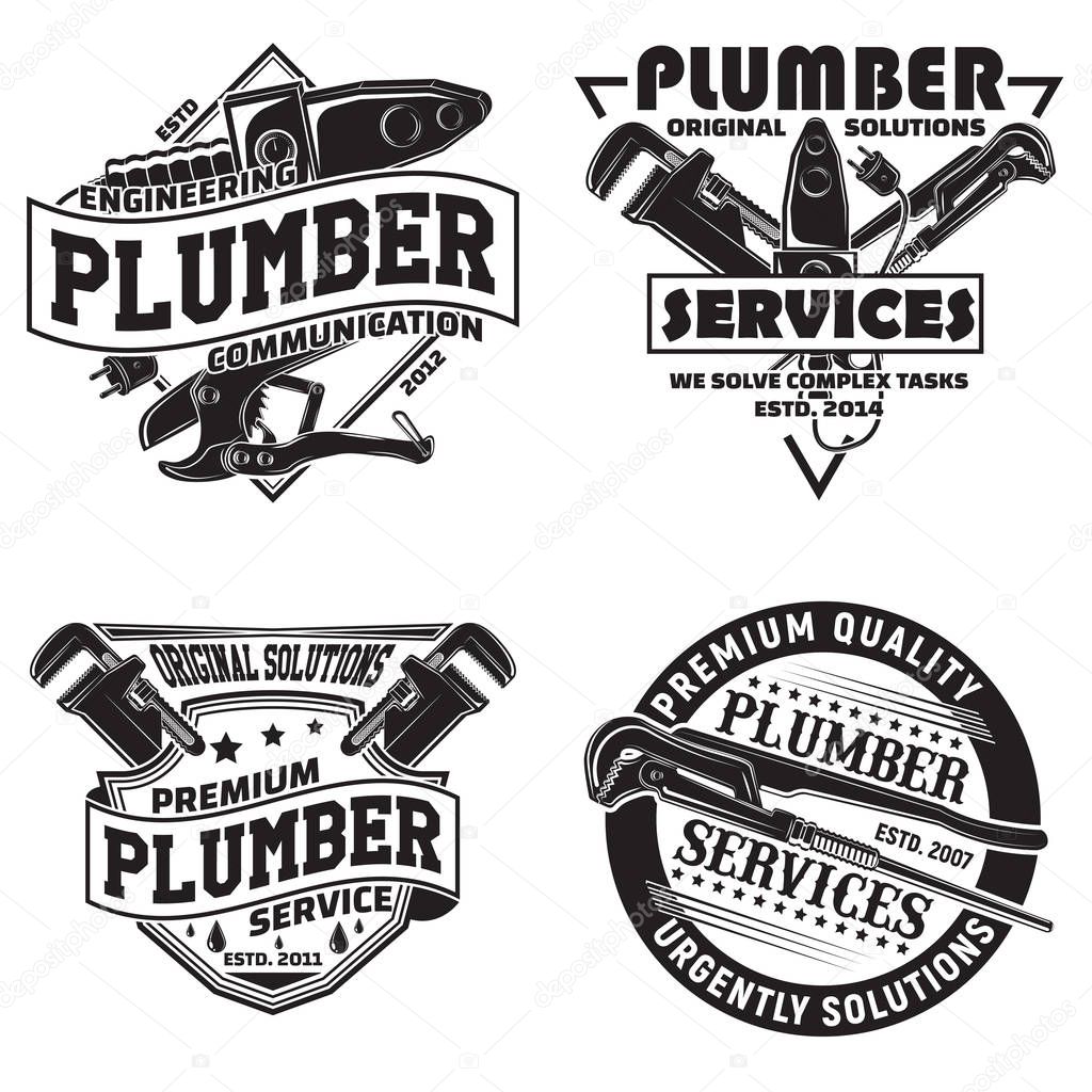 Set of vintage logo graphic designs, print stamps, plumbers typography emblems, Creative design, Vector