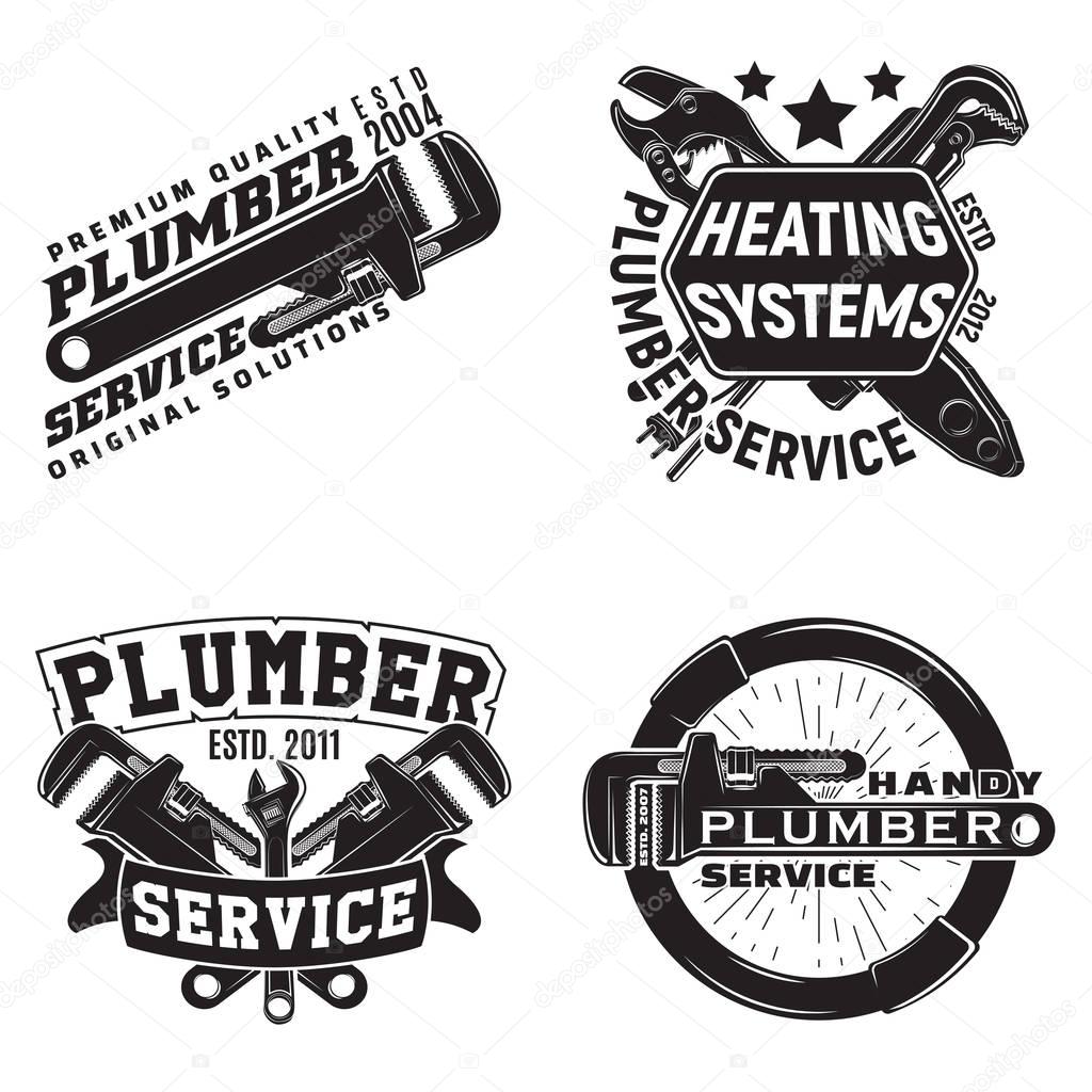Set of vintage logo graphic designs, print stamps, plumbers typography emblems, Creative design, Vector